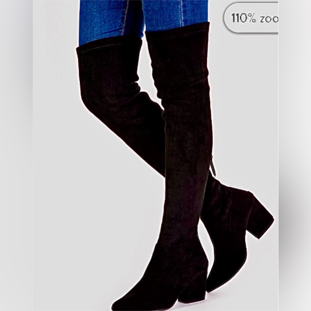 NWT "NNG" Black Suede Womens Stretchy Thigh High Chunky Heel Boots